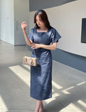 Even Square Neck Shirring Long One Piece