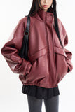 Puff raglan texture leather jumper