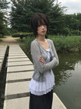 Vike Flower See-Through Long Sleeve Ribbon Cardigan