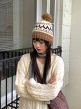 Length cable V-neck loose fit long long sleeve knit