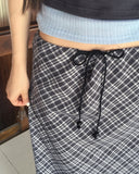 Daming Check Chiffon String Layered Long Skirt