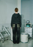 [2-WAY] Fluttery Pigment CROP Hood Zip Up Smoke
