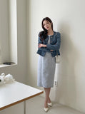 Saleh Color Matching Tweed Short Jacket