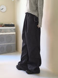 Furba Pintuck Shirred Raw Denim Two-Way Long Wide Jogger Pants