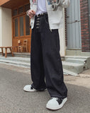 Look Fire Buckle Balloon Wide Denim Pants