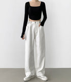 Buckle brushed straight wide fit cotton pants