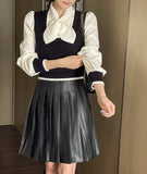 Duren Combination Knit Vest Tie Blouse