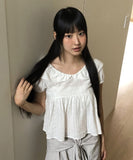 Daphi Round Collar Flower Punching Short Sleeve Blouse