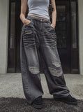 Hidden String Embo Coated Oil Denim Pants