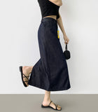 Summer Cooling Non-Fade Back Slit Loose H-Line Long Denim Skirt