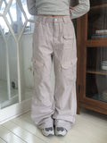 Buo Diagonal Cargo Pocket Cotton Bootcut Pants