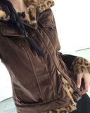 Rotel Leopard Hopi Fur Contrast Corduroy Jacket