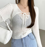 Rib Bolero Square Neck Sleeveless Knit Cardigan Two-piece Set