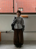 [unisex] Panpio Embroidered Stripe Layered Sweatshirt