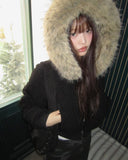 Rurin fluffy fur quilted short hood zip-up