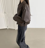 Autumn Pocket Zipper Loose Fit Leather Two-Way Crop Jacket