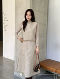 [3 piece set] ReadyU Half-Neck Knit Wool Vest Skirt Set