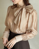 Teulie Chiffon Tie Puff Blouse