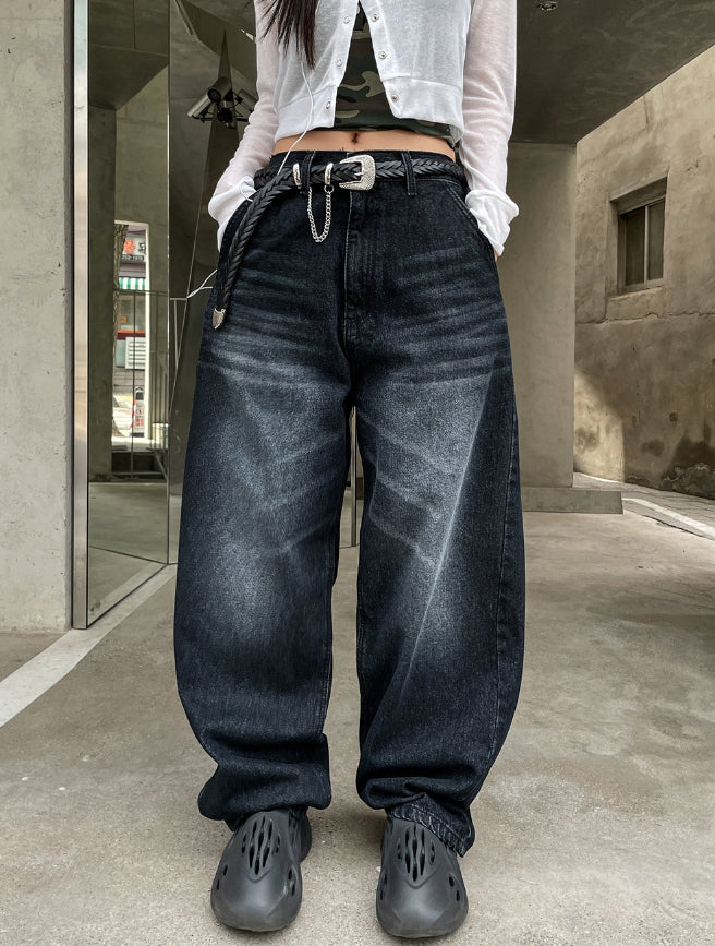 【U LAN】Likee semi-balloon washed denim pants U LAN (ユーラン) - ライキーセミバルーンウォッシュ加工デニム