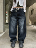 Likee semi-balloon washed denim pants