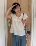 Kosho punching ribbon short sleeve blouse
