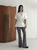 Quilts Jacquard Rose Flower Banding Bootcut Leggings Pants