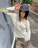 Dir Lettering Print Color Matching Strap Long Sleeve Hood T-Shirt