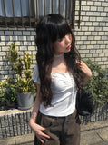 [Scarf set] Junku Lace Shirring Short Sleeve T-Shirt Set
