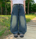 [unisex] Viewo Curved Denim Cargo Wide Pants