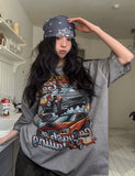 Vintage carwash print loose short sleeve