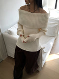 Palms Button Warmer Ribbed Off Shoulder Knit