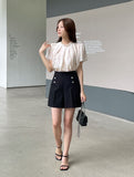 Ringo Pintuck Back Ribbon Short Sleeve Blouse