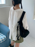 Morton back-slit see-through strap boxy fit long sleeve shirt
