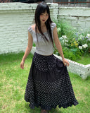 Achu Dot Shirring Tiered Lace Frill Long Skirt
