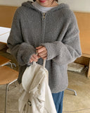 Opti Boucle Knit Hood Zip-up