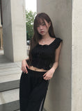 Evil Shirring Crop Puff Ribbon Smoke Blouse