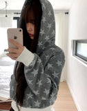 Newzing Star Color Matching Crop Long Sleeve Hood Zip-Up