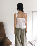 Pson lace tiered ribbon strap sleeveless blouse