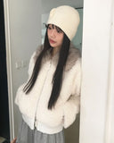 Nuha fur collar quilted short zip-up jacket