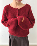 Sodan round neck henley neck loose wool long sleeve knit