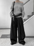 Belt set snap wide pintuck slacks