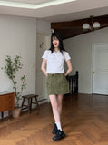 Moodle Pocket Color Matching Collar Short Sleeve T-shirt