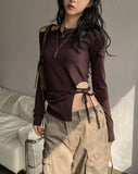 NP Slit Strap Unbalance Shoulder Long Sleeve
