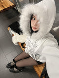 Angel Lettering Fur Trimmed Hood Zip-Up