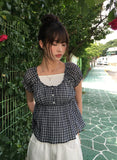 Epu Check Short Sleeve Seersucker Blouse