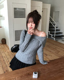Kishi Ribbed Slit Off-Shoulder Knit