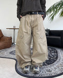 Defun diagonal cargo cotton pants