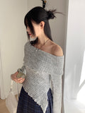 Lawton ribbed diagonal off-shoulder long sleeve knit
