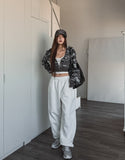 Mock Military Deep V Crop Hood Zip-up