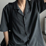 Linen s s open collar short sleeve shirt